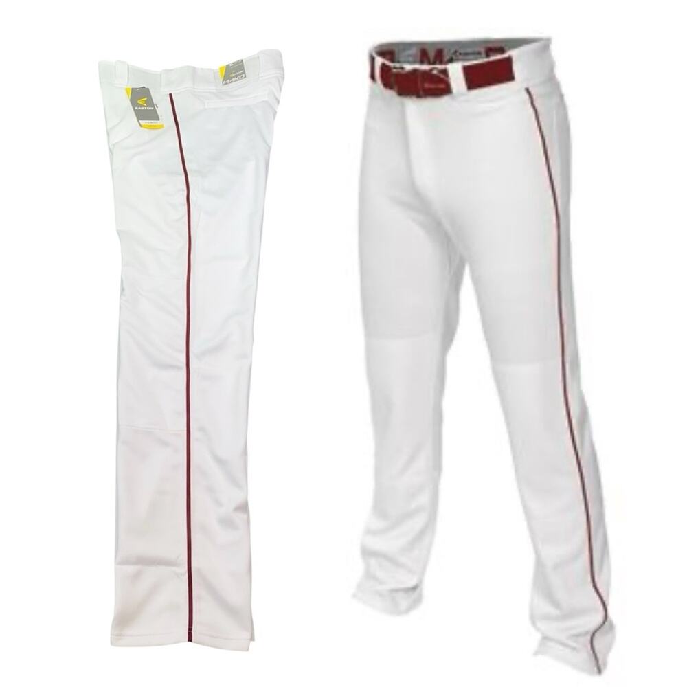 Easton Mako 2 Piped Baseball Pants Mens XL White Maroon Piping A167101 NWT